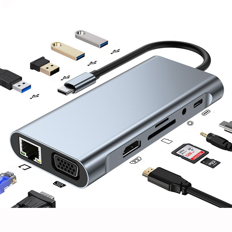 Bộ Hub chuyển đổi Type C 11 in 1 - HDMI/ VGA/ USB 3.0/PD/ Ethernet/ SD/ TF Card/ Audio