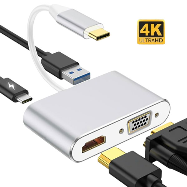 Cáp chuyển đổi 4 in 1 - Type C sang HDMI + VGA+ USB+ PD3.0