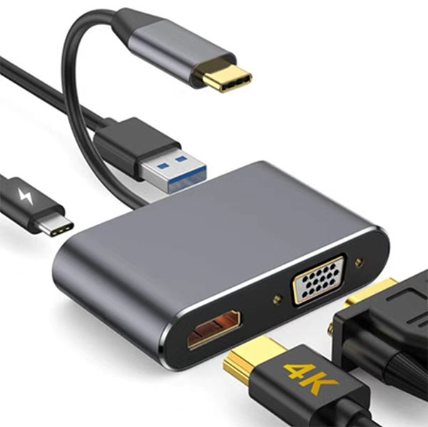 Cáp chuyển đổi 4 in 1 - Type C sang HDMI + VGA+ USB+ PD3.0
