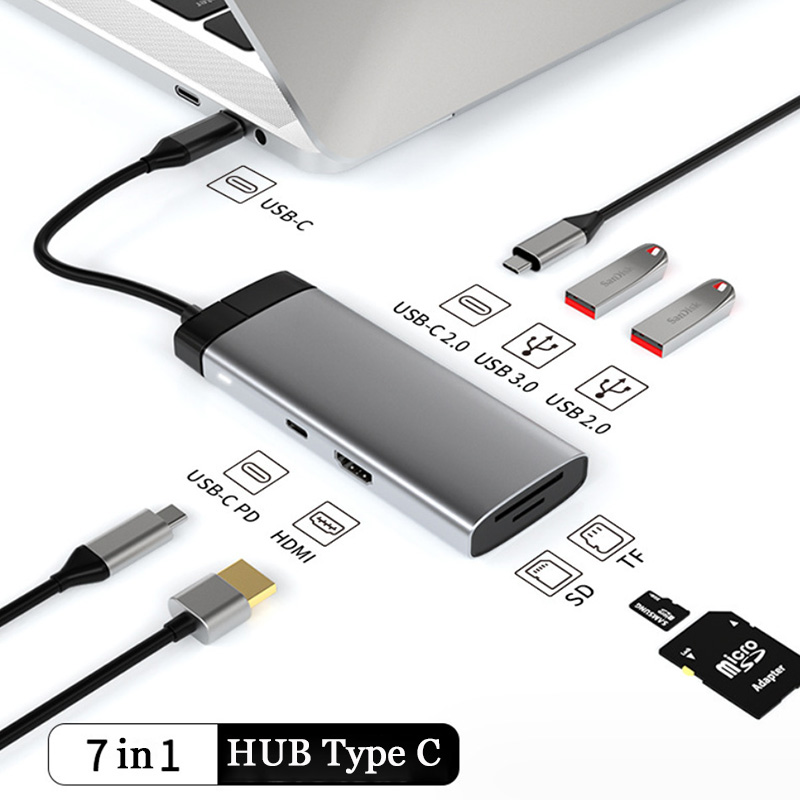 Hub chuyển 7 in 1 - Type C sang USB + HDMI + đầu đọc thẻ SDTF